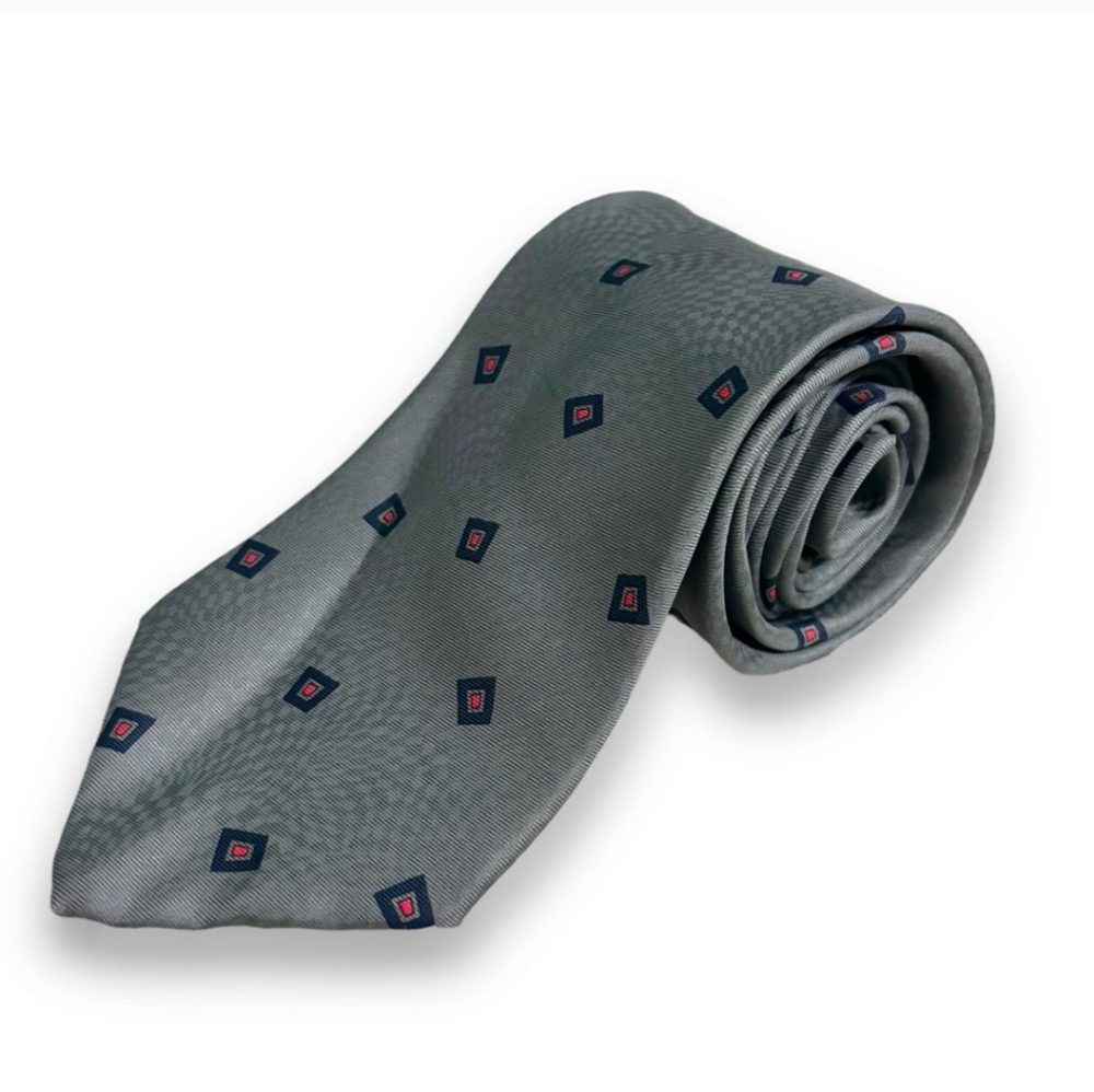 GIVENCHY 100% Silk Tie Grey Toile Abstract Geometric PrintVintage!100% S…